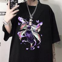 Harajuku Style Summer Demon Slayer Shinobu Anime Printed T-shirt Oversized Men Women Fashion Y2K Loose Casual Parent Child Top XS juoda