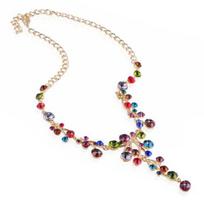 Women Fashion Multicolor Rhinestone Y-shaped Branch Bib Collar Chain Necklace