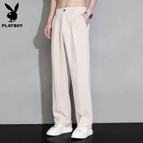 Playboy Men's Summer Breathable Straight-Leg Casual Suit Pants 2XL chaki