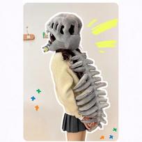 Large Dinosaur Skeleton Headpiece and Back Bone Costume Accessory for Adults and Teens 80cm Length Lightweight Soft Material One Size beige