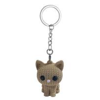 Yousheng Keychain Pendant, 3D Crochet Cat Charm Key Chain, Mini Size Portable Decorative Cat Ornament for Backpack šviesiai ruda spalva