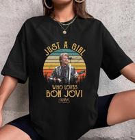 Tiesiog mergina, kuri myli Bon Jovi grupę, Unisex marškinėliai, Bon Jovi marškinėliai gerbėjų dovanoms S black