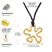 Black Onyx Round Pendant Cord Necklace, Gold Plated Stainless Steel Boho Chic Jewelry Gift for Women