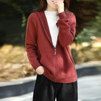 First-line Ready-to-wear Wool Cardigan for Women In Autumn and Winter Zippered Hooded Jacket Casual Loose Long-sleeved Top M