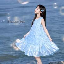Tutu Elephant Girls' Summer Sweet Princess 3D Floral Dress 110 mėlyna