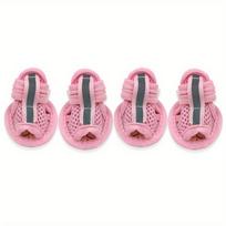 4pcs Breathable and non slip dog sandals - small breed pet shoes with durable cowhide soles and adjustable hook and loop straps S rožinė