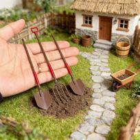 Dollhouse Miniature Gardening Set 3PCS Metal Shovel Rake Tools Kit for Dollhouse Landscaping Tools onesize