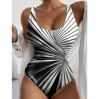 Summer Sexy Abstract  Pattern Printed One-piece Swimsuit Slim Fit and Slimming, Deep U-back Design, Beach Pool Vacation Eye-catching Fashion Swimsuit XS