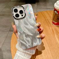 For iPhone 11 12 13 14 15 16 Pro Max Mobile Phone case Laser Dazzling Hot Stamping Silver Feather Yarn Protective Cover Opp Bag&For iPhone 13 Pro