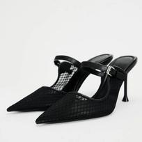 Fashion Pointed Toe Sexy Mesh Women High Heels Sandals 2025 Summer New Designer Black Slingbacks Stiletto Elegant Office Lady Shoes 36