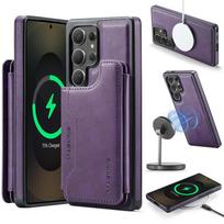 For Magsafe Charging 2 in 1 Detachable Leather Case For Samsung Galaxy S25 S24 Plus S23 Ultra Magnetic Wallet Cards Cover For Samsung S25 violetinė