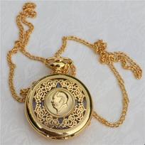 Chairman Mao's portrait electroplated gold pocket watch, blue pocket watch, commemorative gift, collectible jewelry, metal pendant, gift