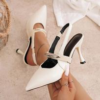 Sexy Pointed Toe Sling Back Pumps Women Patent Leather Thin Super High Heels Shoes Woman Classic Metal Decoration Office Shoes 35