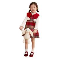 LUSON Girls' Plaid Wool Blend Princess Vest Dress 110 vyno raudonos spalvos