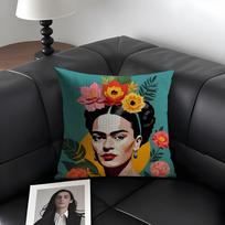 F-Fridas Painting Art Fashion Cushion Cover Natural Linen Organic Fabric Double-Sided Printing Sofa Home Decor Gift Pillow Case Peach skin 18*18(CM)-1Pcs