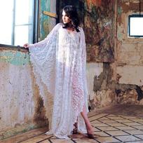 Sexy See Through Plus Size Women Summer Beach Wear Bikini Cover-ups Lace Tunic Maxi Dress Robe EMA One Size