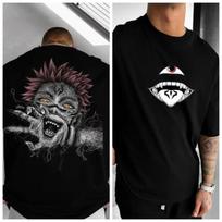 The New Jujutsu Kaisen Sukuna Flat T-shirt Men's Black Animation Print Oversized Street T-shirt Y2K Aesthetic Fashion Tops S