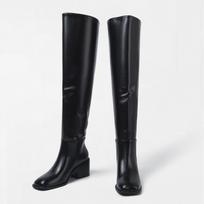Sexy Women Over The Knee Boots Girls High Heel Boots Pleated Patent Leather Motorcycle Round Toe Zip Shoes 35