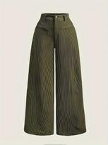 Autumn/Winter High-Waisted Wide-Leg Cargo Pants L žalia