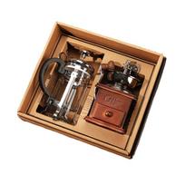 Elegantiški mediniai ir metaliniai kavos malūnėliai su stikliniu „French Press“ kavos virimo rinkiniu aromatingai naminei kavai 1