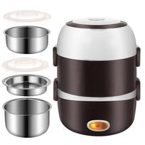 3 Layers 2L 110V 200W Electric Lunch Box  Portable Electric Heating Bento Lunch Box Rice Cooker  Stainless Steel+ PP EU