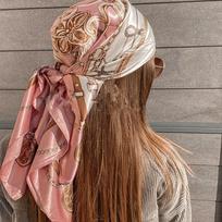 Elegantiškas galvos šalis Šilkinis skara Didelis dydis Spausdinta satino bandana Universali 90cmx90cm Kvadratinis hidžabas Kasdienis brown