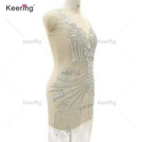 WDP- 387 Sew on Patch Rhinestones Handmade Beaded Shiny Silver Gold Crystal Beaded Rhinestone Bodice Applique for Dress 61*80CM sidabras