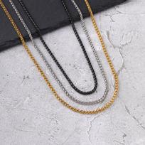 Vnox Black Sliver Gold Color Stainless Steel Chain Necklace 3mm Width Basket Link Collarbone Chain Jewelry Gift for Men Women Silver&50cm