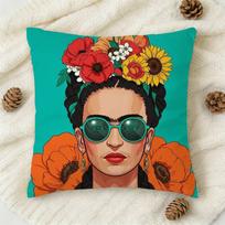 1Pc Frida Cartoon Style Double-Sided Printed Square Decorative Cushion Cover For Sofa Living Room Home Decor Peach skin 18*18(CM)-1Pcs