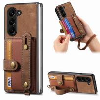 For Galaxy Z Fold 6 Wristband PU case with Card Slots, Credit Card case Phone Cover for Samsung Z Fold 5 with Strap For Galaxy Z Fold 6&Case & Strap&Opp Bag ruda