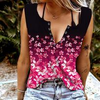 Women Tanks Sexy V Neck Sleeveless Summer Tops Vest 3D Cute Little Flower Print Cool Lightweight Tops XS