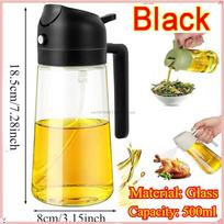 Glass Oil Bottle 2in1 Oil Spray Oil Polisher Kitchen Cooking Oils Dispenser Seasoning Container Cruet for Camping BBQ Baking BLACK,1PC