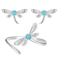 S925 Sterling Silver Fresh Turquoise Dragonfly Jewelry Set Women'S Niche Design Light Luxury 925 Silver