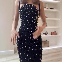 Black Pearl Spaghetti Strap Dress - Sexy European and American Style Women's Wear XXL