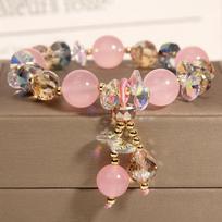 8mm Natural Crystal Bracelet Fashion Women's Light Luxury Jade Pendant Student Friend Strand Bracelets Birthday Party Jewelry rožinė