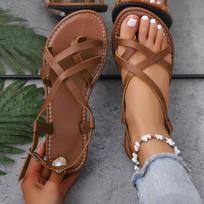 Fashion Women Sandals Fashionable Thong Casual Flat Shoes for Women Plus Size Women Shoes New Style Braided  Elastic Band Beach Sandals 36 ruda