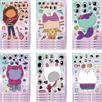12Sheets Gabby Dollhouse Stickers Make a face Stickers Cartoon Girl and Cat DIY Game Children Cartoon Jigsaw Education Toys Gift
