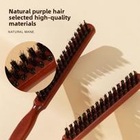 Wooden Round Comb Hair Brush with Pig Bristles for Curly Hair - Brown beige