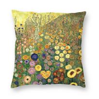 Gustav Klimt Flower Garden Square Pillowcase Polyester Linen Velvet Printed Zip Decor Throw Pillow Case Sofa Cushion Cover 30x30cm beige