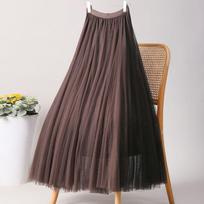 Elegantiški tiulio sijonai moterims aukštu juosmeniu, tinklinis klostuotas sijonas, korėjietiška mada, elastingas juosmuo, derantis prie visko, A silueto sijonai, Faldas S kava