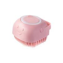 Pet Bath Brush with Liquid Dispenser Soft Silicone Bristles for Cleaning and Massaging Dogs Cats Grooming Tool One Size rožinė
