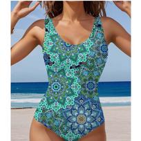 Summer Sexy Vintage Pattern Printed One-piece Swimsuit Slim Fit and Slimming, Deep U-back Design, Beach Pool Vacation Eye-catching Fashion Swimsuit XS