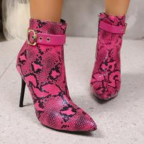 Sexy Hot Pink Super High Heel Boots Women 2025 Autumn Metal Belt Buckle Ankle Booties Serpentine Nightclub Shoes 35