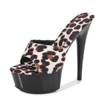 Sexy High-heeled 15cm Leopard Print Woman Slippers Sandals Platform Nightclub Shoes Waterproof Thick Bottom Heels Slippers 34