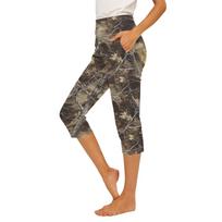Women's Elastic Waist Casual Capri Pants Slim Fit Side Pockets Split Hem Lightweight Stretchy Bottoms for Everyday Wear L bronza
