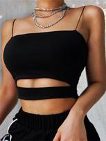 New Fashion Hot Sexy Women Summer Sexy Casual Sleeveless Cut-Out Short Tee Shirt Crop Top Vest Strap Tank Top Blouse S
