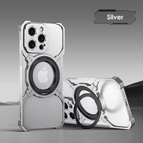Magnetinis MagSafe stovas Metalinis rėmelis Telefono dėklas iPhone 14 13 15 Pro Max Berėmis šilumą išsklaidantis apvalkalas Objektyvo apsaugos dangtelis For iPhone 15