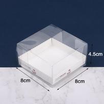 Skaidrus baltas kartoninis padėklas su PET plastiku tortui, sausainiams, saldainiams, kepiniams ir šokoladiniam dribsnių trapučiui. Transparent egg tart box gray