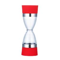 Manually 2 In 1 Hourglass Shape Dual Salt Pepper Mill Spice Grinder Pepper Shake 1 raudona