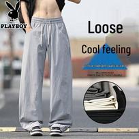 PLAYBOY Men's Summer Relaxed Straight Leg Casual Pants XL šviesiai pilka spalva